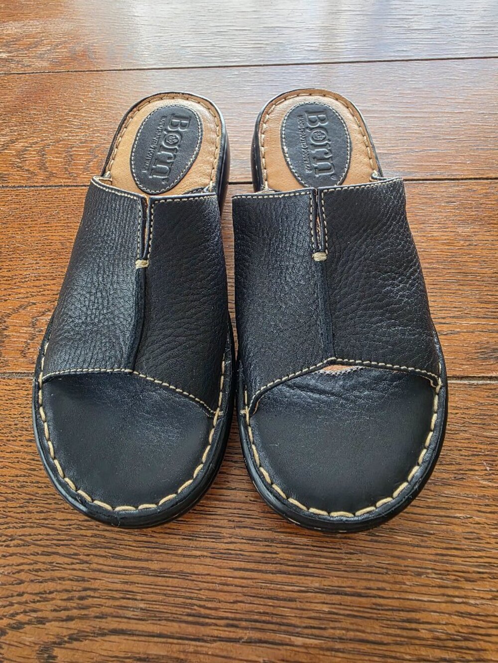 Børn Black Leather Open-Toe Slide Sandals - Size 7